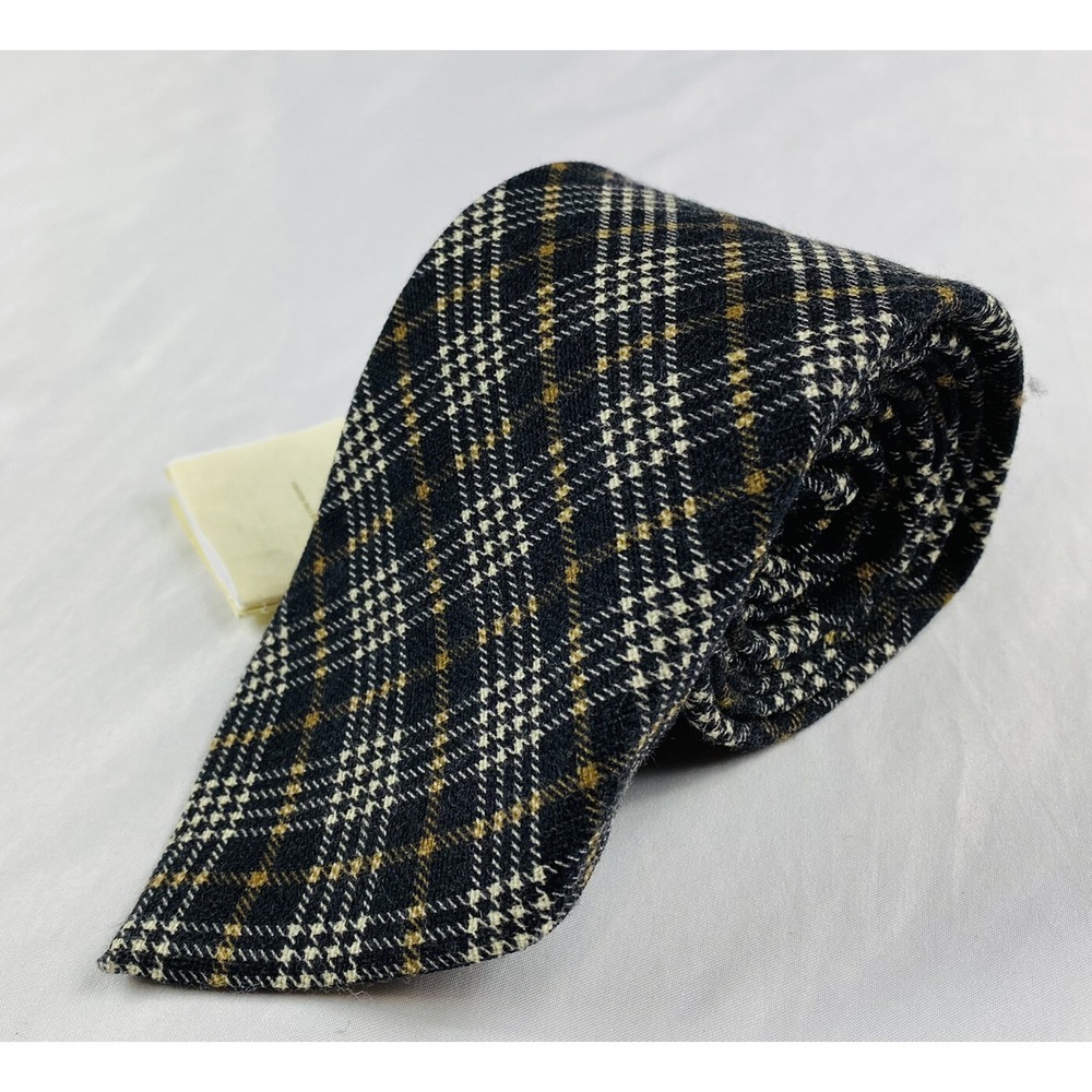 Borrelli Napoli Pure Wool Black Brown White Checked Tie 3.25 in NWT Italy